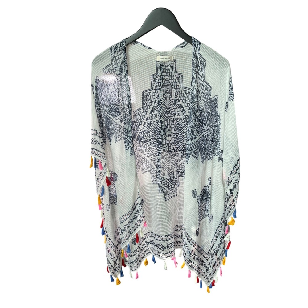 Francesca's White Boho Tassel Kimono Cover Up One Size